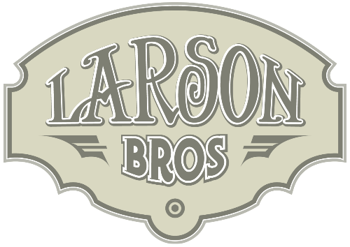 Logo of Larson Bros with a decorative border on a light background